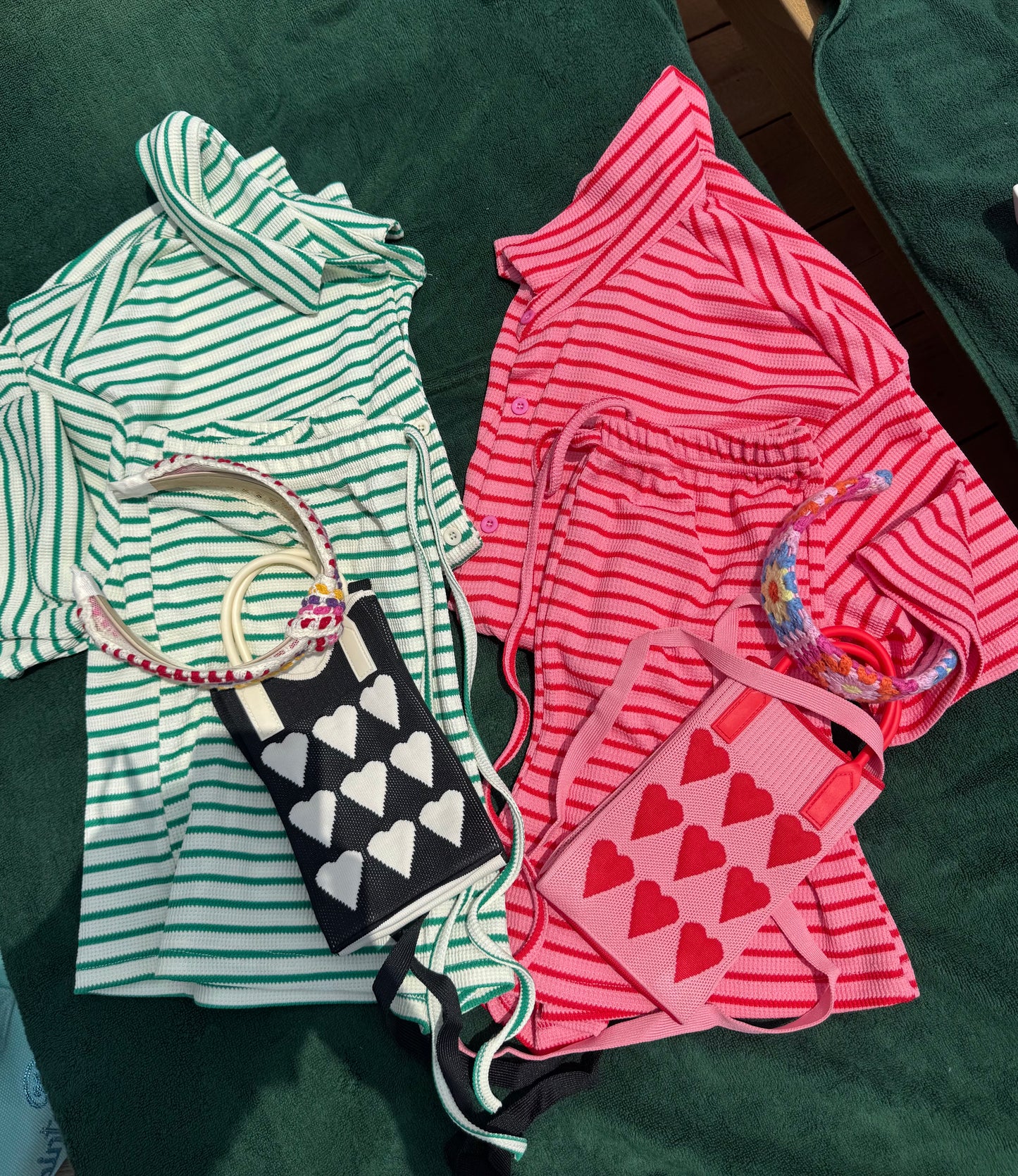 pink short sleeve striped set