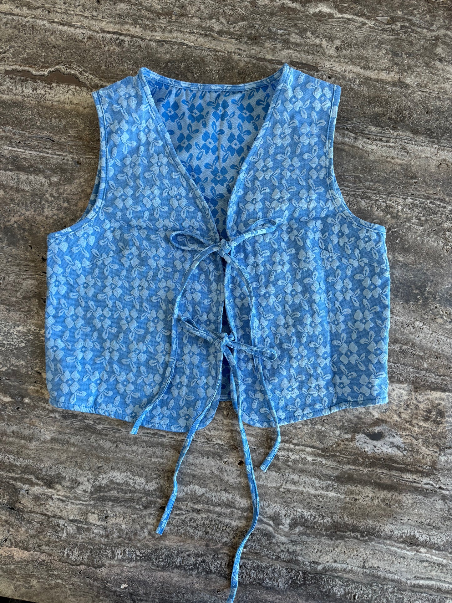blue floral vest
