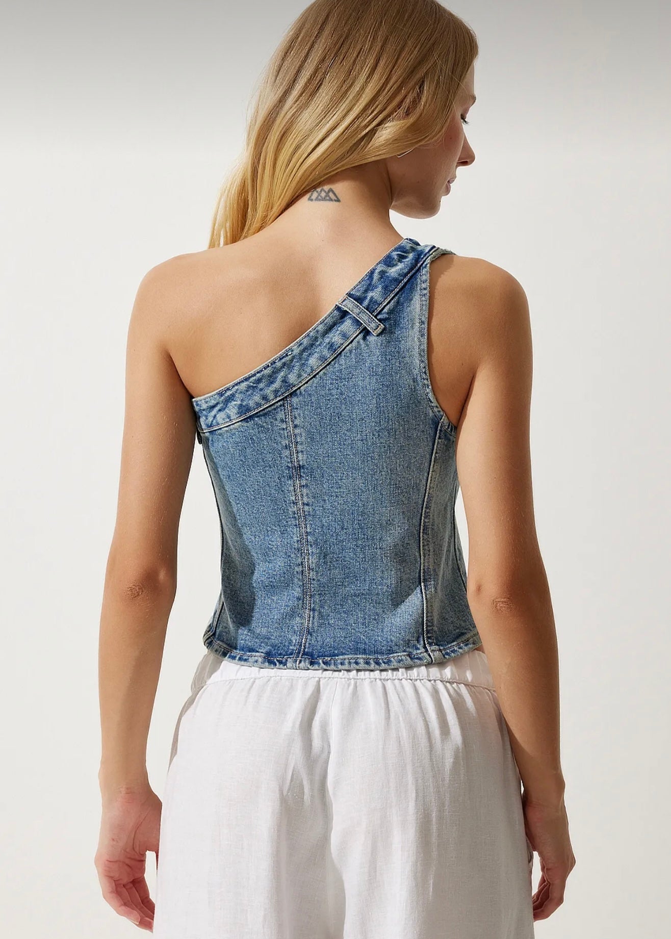 Asymmetrical denim top