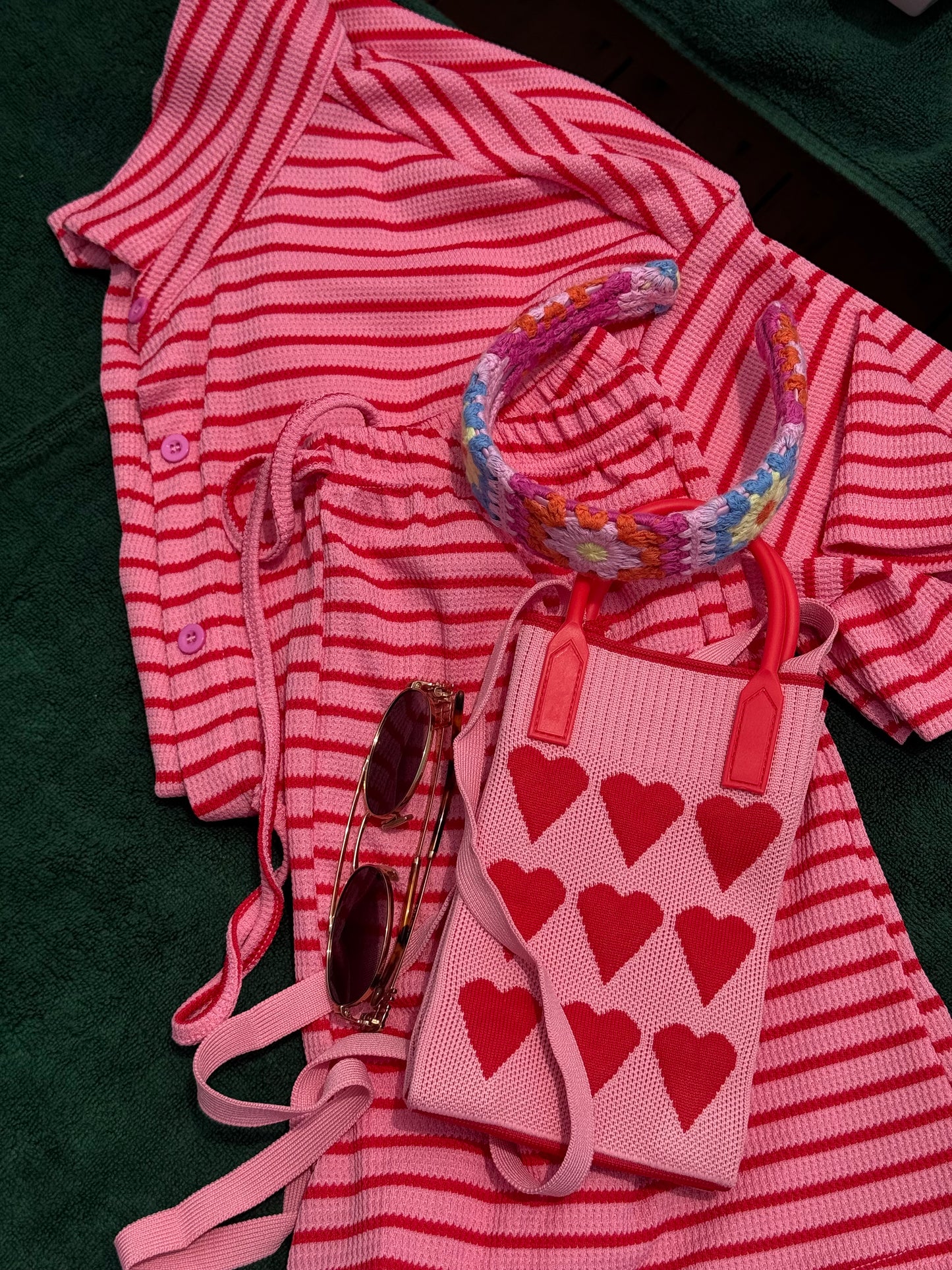 pink short sleeve striped set