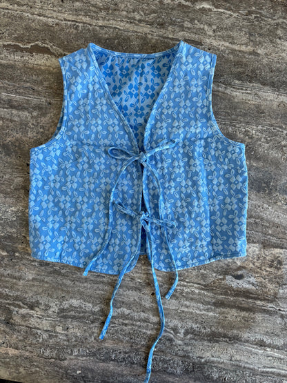 blue floral vest