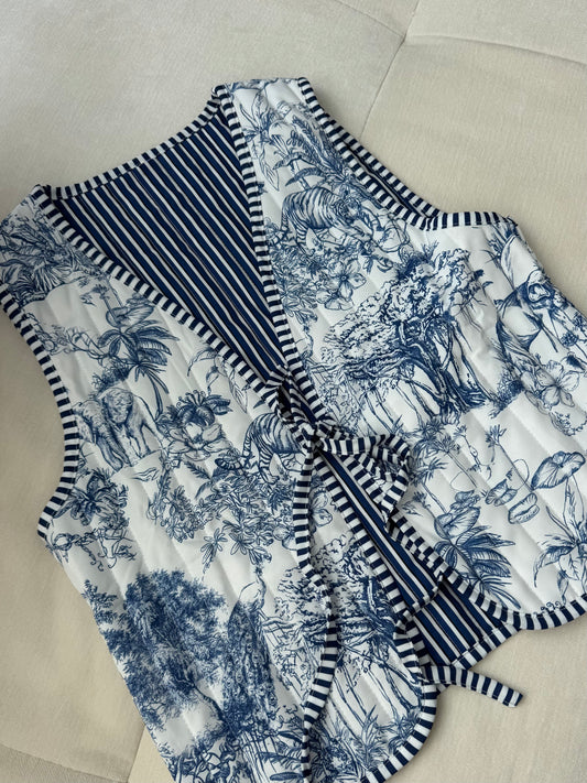 blue drawing vest