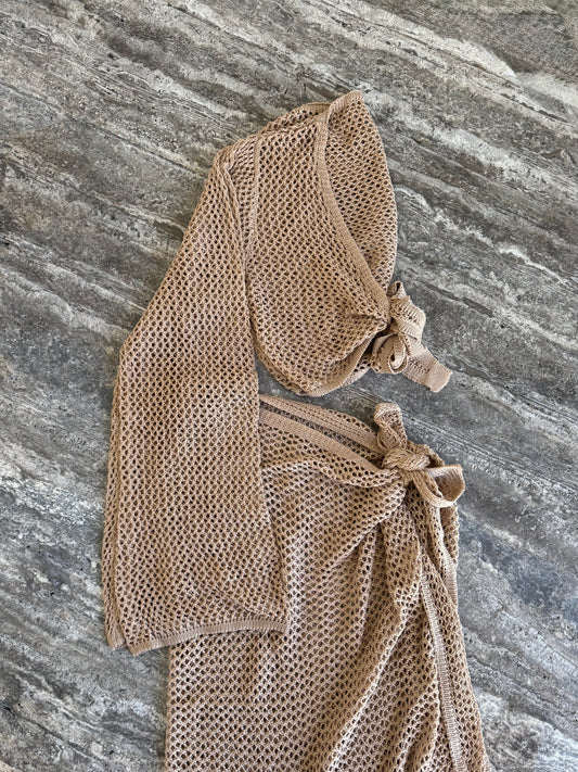 beige maxi skirt beach set