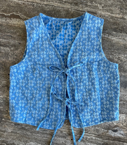 blue floral vest
